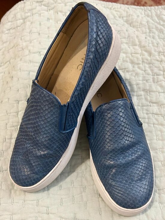 Vionic Shoes - Vionic Midi Blue Leather Snake Print Slip On Sneakers 7.5